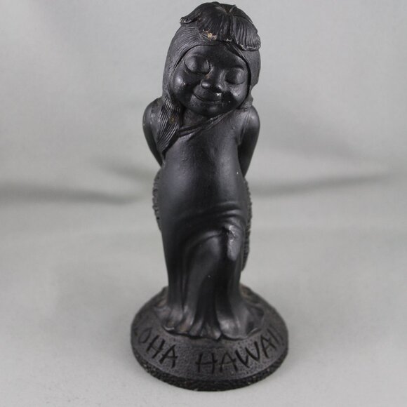 Vintage Tiki Figuirne - Blushing Hula Girl with Lei by Coco Joe - Made with Lava - Picture 1 of 8